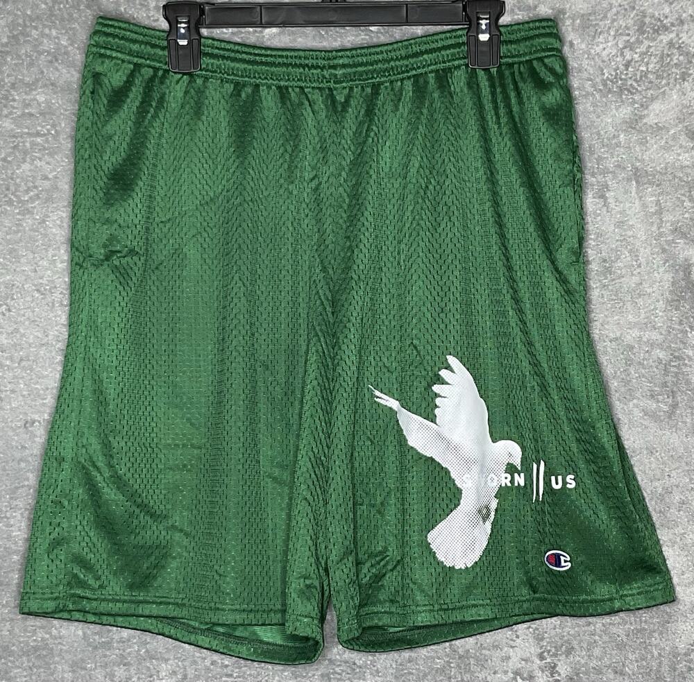 Champion Basketball Shorts Mens Large Green Mesh White Dove Graphic Athletic